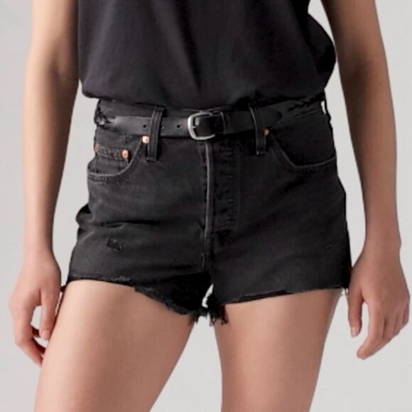 Levi’s 501 Original Fit High Rise Distressed Cutoff Black Denim Shorts - Picture 2 of 14